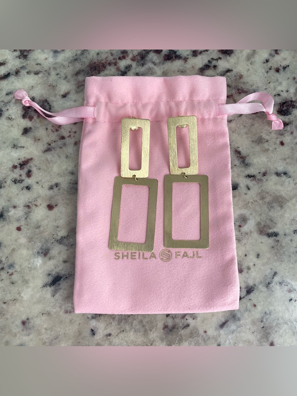 Sheila Fajl Double Rectangle Earrings Brushed 18K Gold Plated Finish